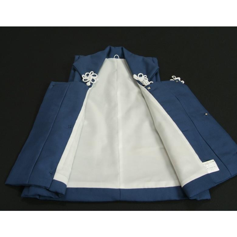 七五三 3歳 着物 男の子 正絹 被布単品 青紺 兜 手描き 変わり無地精華生地 日本製 | 京美 | 05