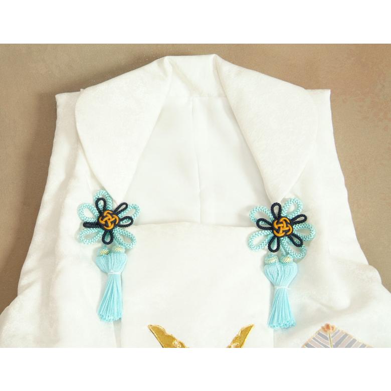 七五三 3歳 着物 男の子 絹100％ 正絹 被布単品 白 兜 手描き 金彩使い 吹雪地紋生地 | 京美 | 03