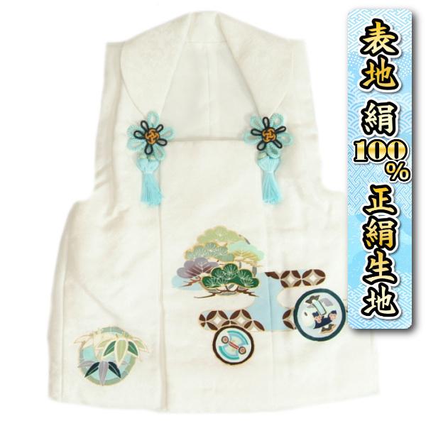 京美 七五三 3歳 着物 男の子 正絹 被布単品 白 荒枝松 手描き 京美 七五三 3歳 着物 男の子 正絹 被布単品 白 荒枝松 手描き