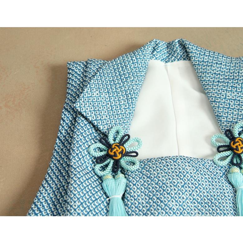 m*u様 新品 七五三 男児 3歳 正絹 被布コート 正絹 本絞り 京美 七五三 3歳 着物 男の子 正絹 被布単品 青色地総本鹿の子絞