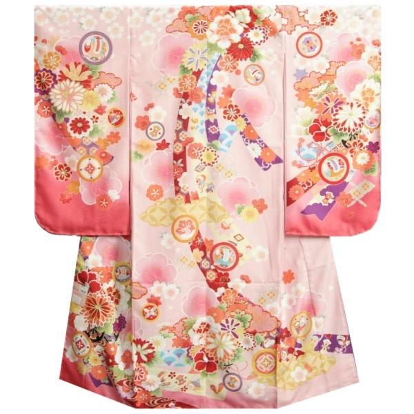 七五三 着物 7歳 女の子 四つ身着物 式部浪漫 濃淡桜ピンク染め分け 菊 金糸刺繍 熨斗牡丹 日本製 