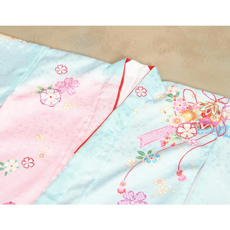 京美 七五三 着物 7歳 女の子 四つ身着物 水色地三色ぼかし染め 絵羽柄