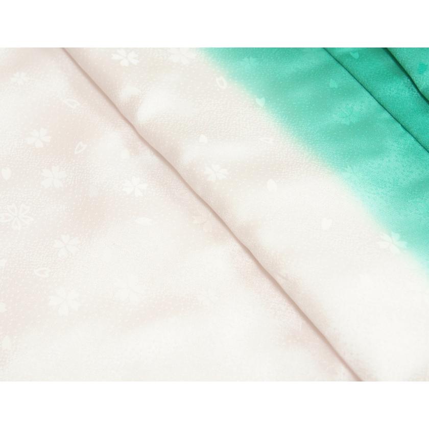 七五三 着物 7歳 女の子 四つ身着物 白地エメラルドグリーン色染め分け 銀駒刺繍 桜 吹雪桜地紋 日本製 | 京美 | 02