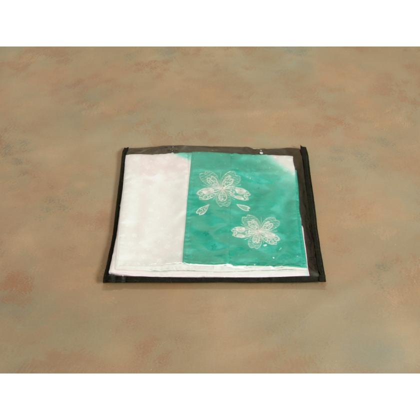 七五三 着物 7歳 女の子 四つ身着物 白地エメラルドグリーン色染め分け 銀駒刺繍 桜 吹雪桜地紋 日本製 | 京美 | 06