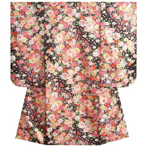 七五三 着物 7歳 女の子 四つ身着物 黒地 小柄有職縁起柄 サヤ地紋生地