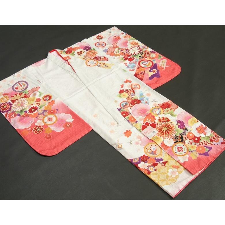 七五三 着物 7歳 女の子 四つ身着物 式部浪漫 白色地ピンク染め分け 菊 金糸刺繍 熨斗牡丹 日本製 | 京美 | 01