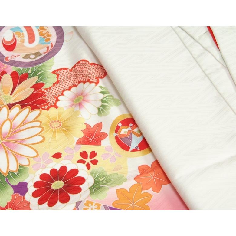 七五三 着物 7歳 女の子 四つ身着物 式部浪漫 白色地ピンク染め分け 菊 金糸刺繍 熨斗牡丹 日本製 | 京美 | 02