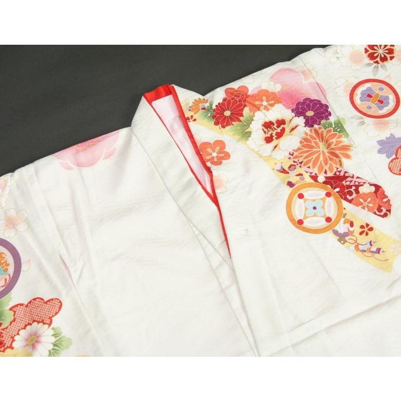 七五三 着物 7歳 女の子 四つ身着物 式部浪漫 白色地ピンク染め分け 菊 金糸刺繍 熨斗牡丹 日本製 | 京美 | 03