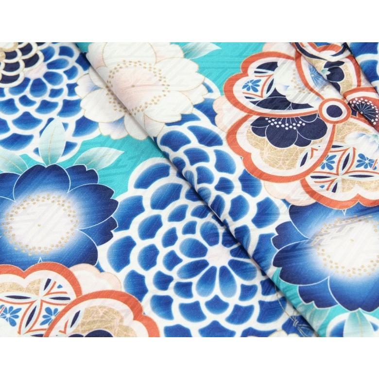 七五三 着物 7歳 女の子 四つ身着物 マユミブランド 青緑色 牡丹菊 サヤ地紋 日本製 | 京美 | 02