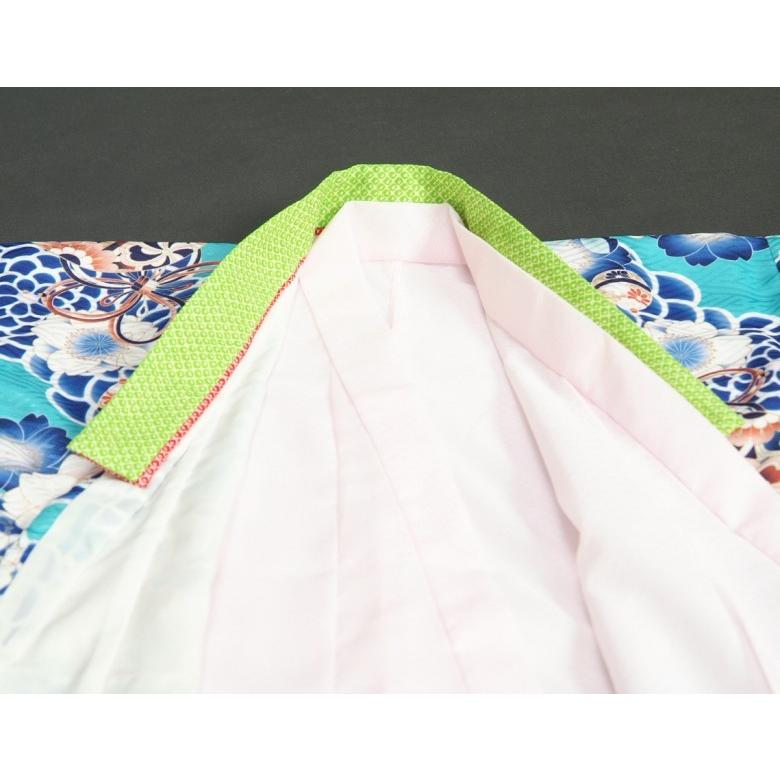 七五三 着物 7歳 女の子 四つ身着物 マユミブランド 青緑色 牡丹菊 サヤ地紋 日本製 | 京美 | 04