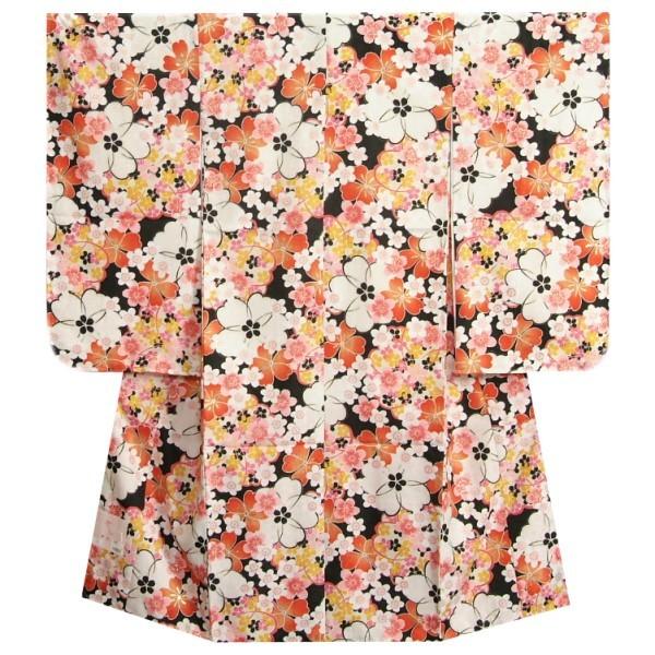 七五三 着物 7歳 女の子 リョウコキクチ RKブランド 四つ身着物 黒地色 桜輪 小桜 桜地紋　