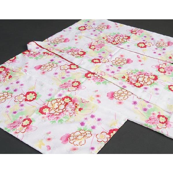 京美 七五三着物 七歳女の子四つ身着物 白色 桜 芍薬 牡丹 : お宮参り