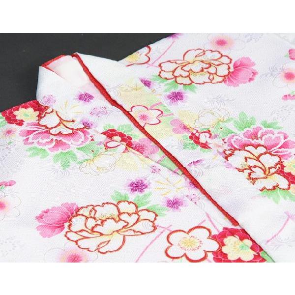京美 七五三着物 七歳女の子四つ身着物 白色 桜 芍薬 牡丹 : お宮参り