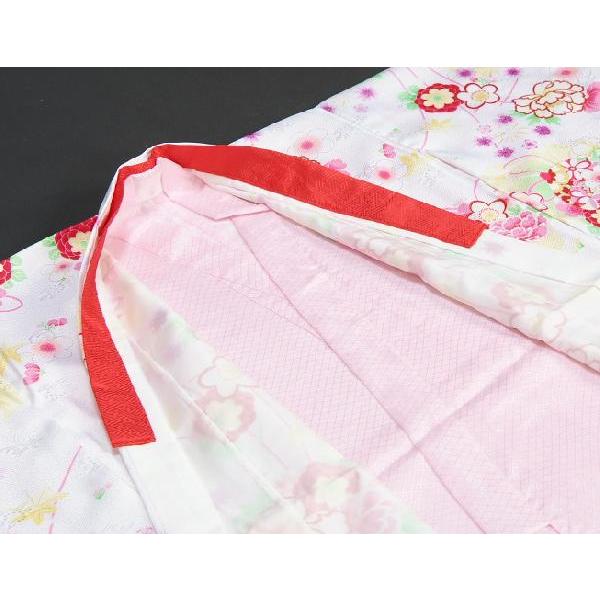 京美 七五三着物 七歳女の子四つ身着物 白色 桜 芍薬 牡丹 : お宮参り