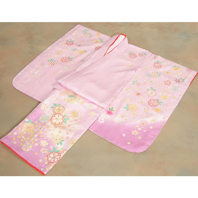 七五三 着物 7歳 正絹 女の子 四つ身着物 濃淡藤色染め分け 糊伏せ京型友禅染め 八重桜 金駒刺繍 金彩箔 日本製_7