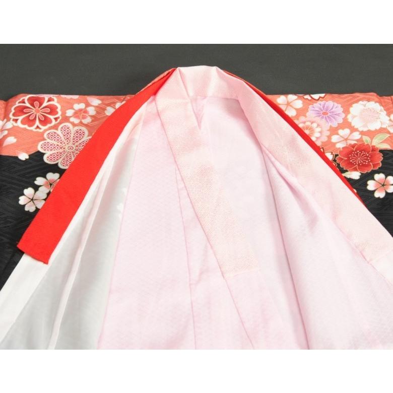 七五三着物　７歳　女の子四つ身着物　フロム京都ブランド　FromKYOTO　黒地朱赤染め分け　まり　刺繍牡丹菊　サヤ地紋生地 | 京美 | 05