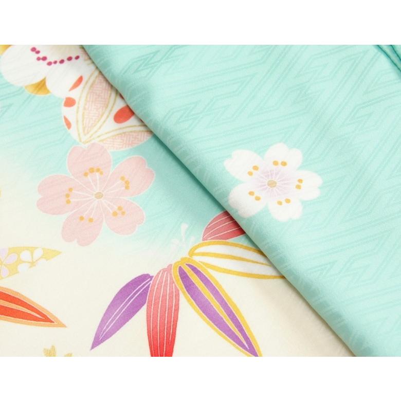 七五三 着物 7歳 女の子 四つ身着物 式部浪漫 淡エメラルドグリーン桜ピンク色染め分け 桜七宝 金糸刺繍 日本製 | 京美 | 02