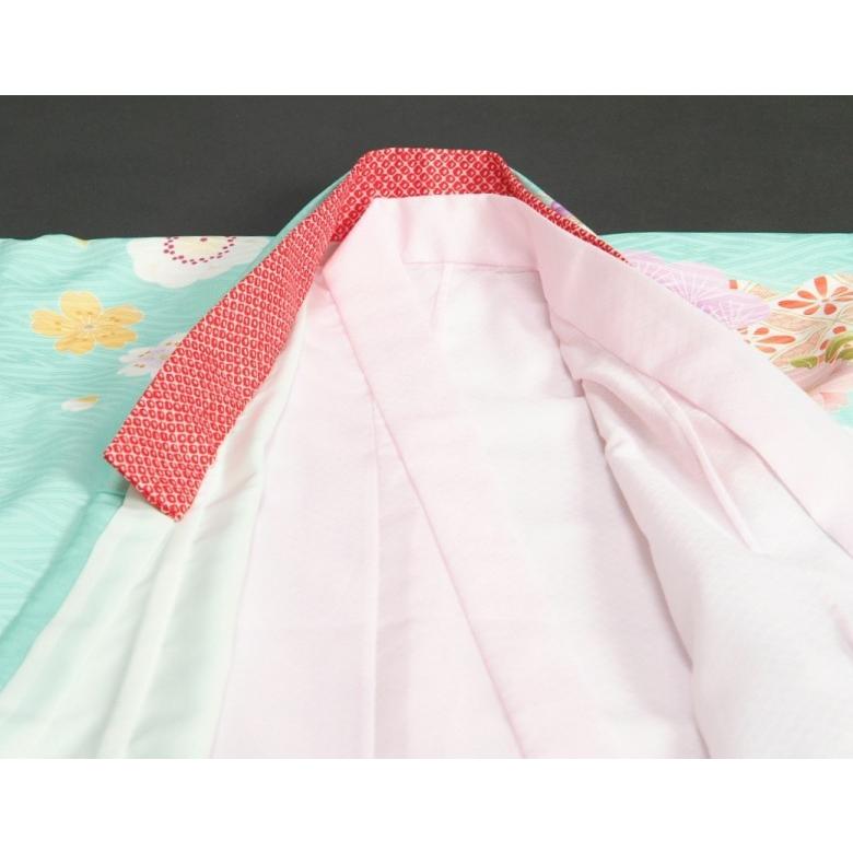 七五三 着物 7歳 女の子 四つ身着物 式部浪漫 淡エメラルドグリーン桜ピンク色染め分け 桜七宝 金糸刺繍 日本製 | 京美 | 05
