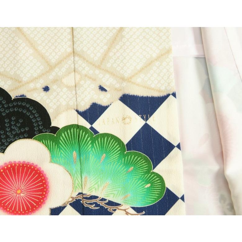 七五三 着物 7歳 女の子 四つ身着物 JAPANSTYLE×松坂大輔 青色 菱市松 扇面 松竹梅 地紋生地 | 京美 | 06