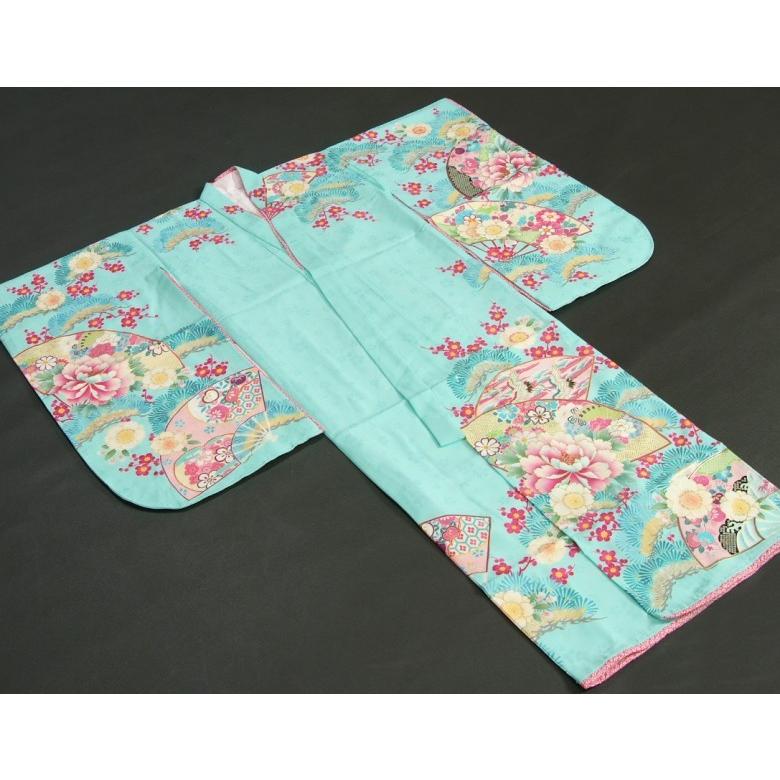 京美 七五三 着物 7歳 女の子 四つ身着物 乙葉ブランド 水色 檜扇 扇面