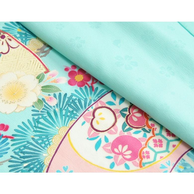 七五三 着物 7歳 女の子 四つ身着物 乙葉ブランド 水色 檜扇 扇面 松竹梅 地紋生地 | 京美 | 02