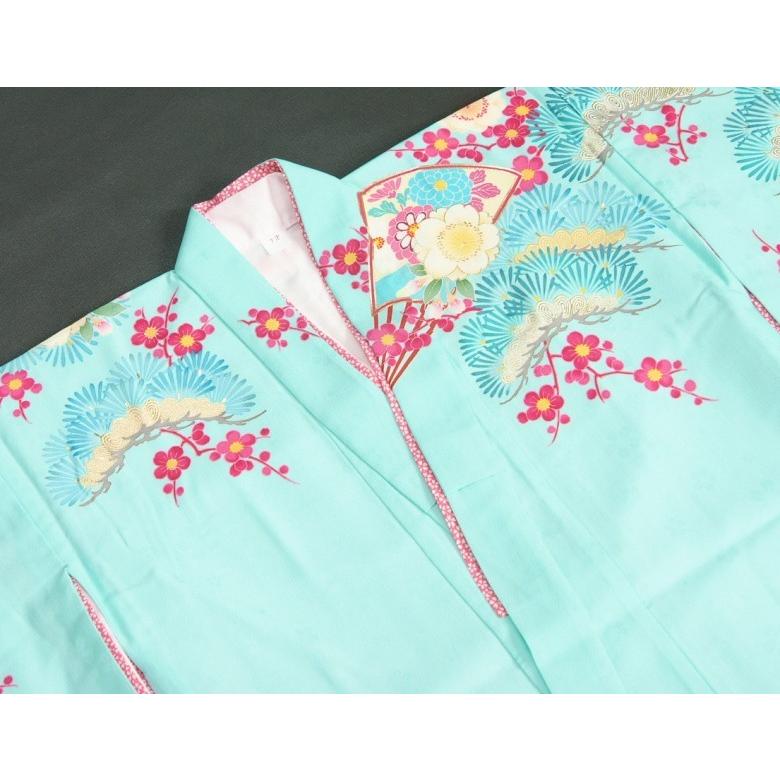 七五三 着物 7歳 女の子 四つ身着物 乙葉ブランド 水色 檜扇 扇面 松竹梅 地紋生地 | 京美 | 03