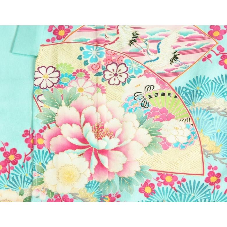 七五三 着物 7歳 女の子 四つ身着物 乙葉ブランド 水色 檜扇 扇面 松竹梅 地紋生地 | 京美 | 04