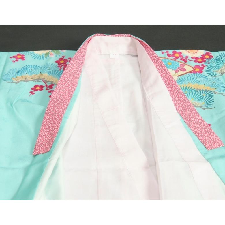 七五三 着物 7歳 女の子 四つ身着物 乙葉ブランド 水色 檜扇 扇面 松竹梅 地紋生地 | 京美 | 05