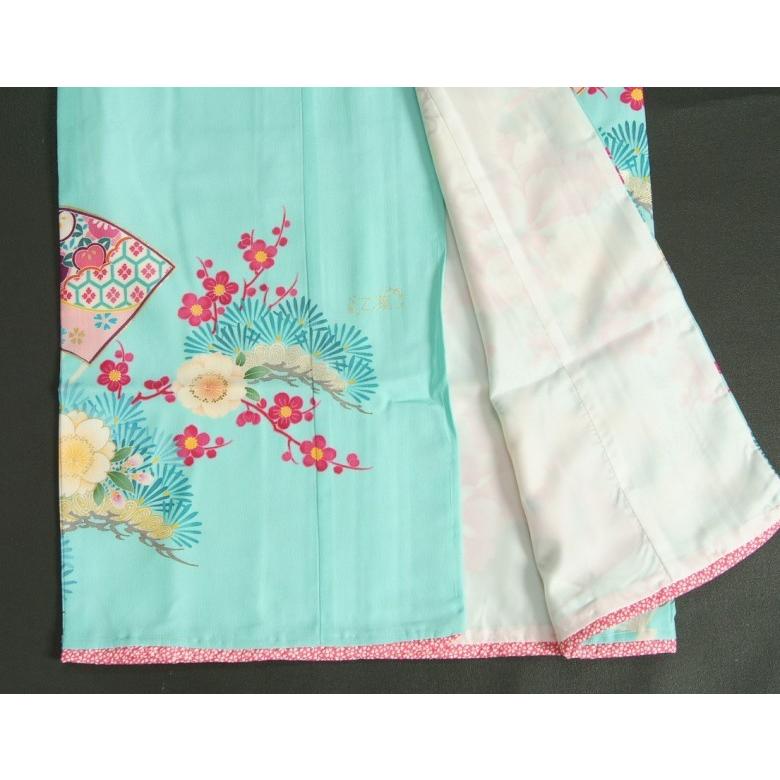 七五三 着物 7歳 女の子 四つ身着物 乙葉ブランド 水色 檜扇 扇面 松竹梅 地紋生地 | 京美 | 06