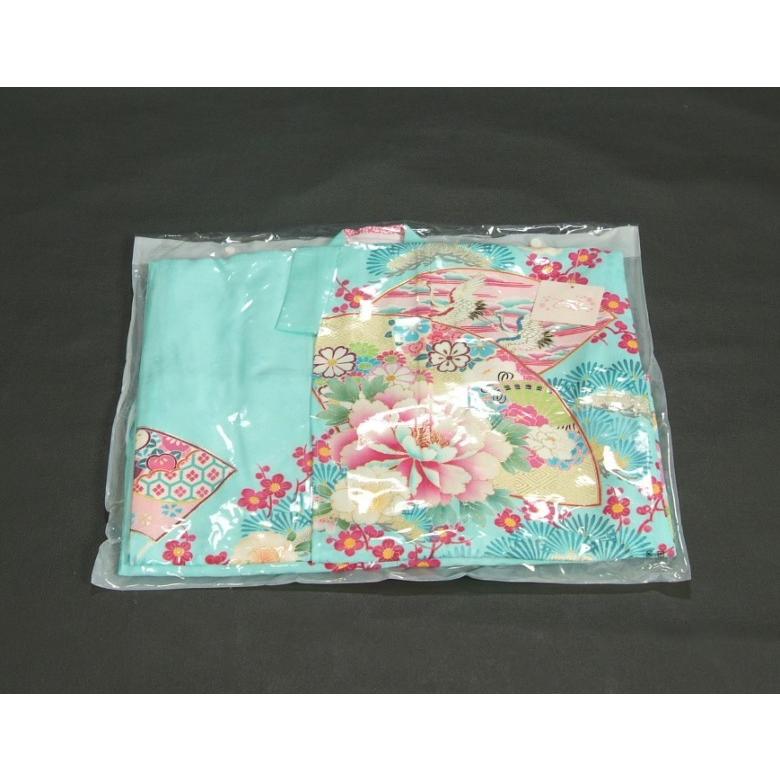 京美 七五三 着物 7歳 女の子 四つ身着物 乙葉ブランド 水色 檜扇 扇面