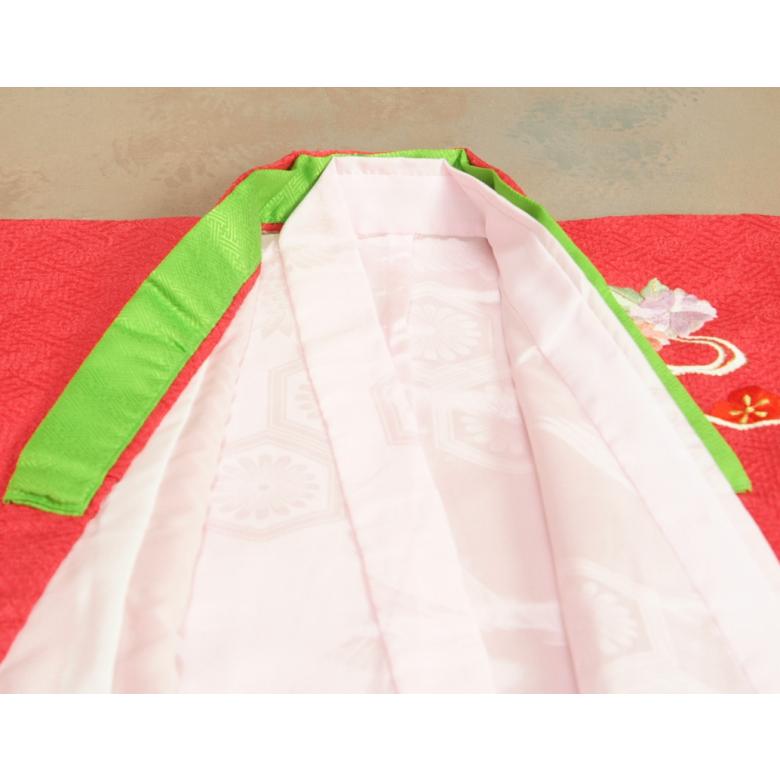 七五三 着物 7歳 正絹 女の子 四つ身着物 濃ピンク色 総本唐絞り 橘 流水文様 金彩箔 日本製 | 京美 | 05