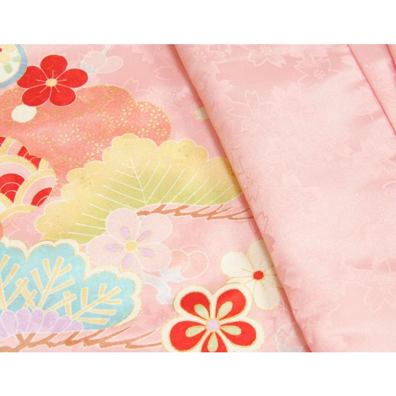 七五三 着物 7歳 女の子 着物フルセット 花うさぎブランド ピンク色地着物 松竹梅 絵羽柄 ピンク桜流水文様帯セット 足袋に腰紐など20点フルセット｜doresukimono-kyoubi｜03