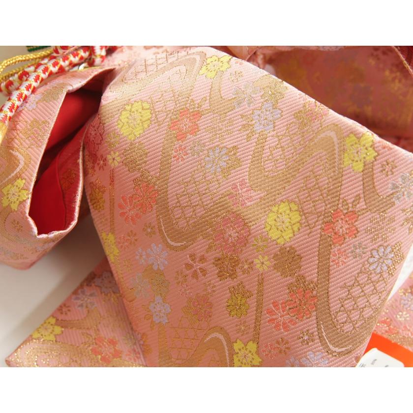 504ag78◎七五三 七歳 女児 着物&袋帯 牡丹菊梅松 地紋 金彩 刺繍◎ 七五三 着物 7歳 四つ身 単品 女の子 着付けマニュアル付き 赤地