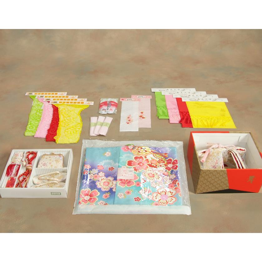 七五三着物 7歳 女の子 水色ピンク三色ぼかし染め金襴地友禅柄帯20点フルセット 七五三 7歳 女の子 着物フルセット 表地・胴裏正絹 ぼかし染め
