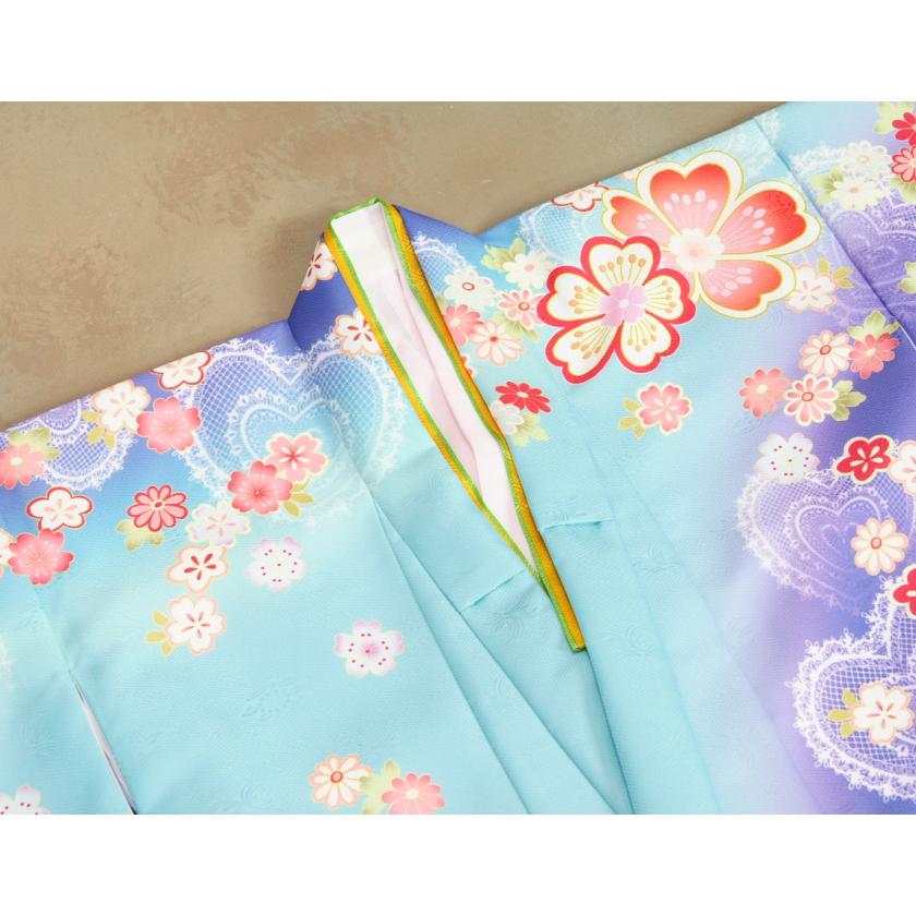 七五三 着物 7歳 女の子 着物フルセット 濃淡水色ぼかし紫色流れ染め 重ね桜 金駒刺繍 白地雪華文様帯セット 足袋に腰紐など20点セット 日本製 | 京美 | 04