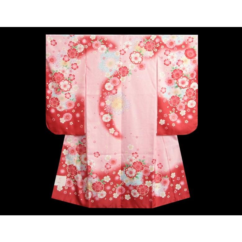 京美 七五三 着物 7歳 着物フルセット 紅ピンク染分け切替着物 流れ