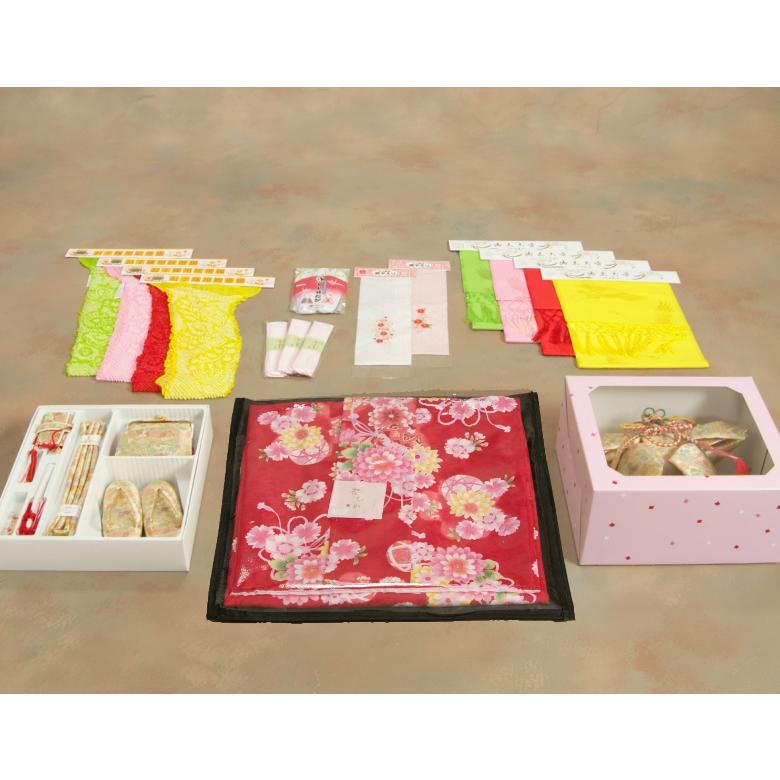 七五三 着物 7歳 女の子 京都花ひめブランド 着物フルセット 赤色地着物 牡丹菊 ゴールド帯セット 足袋に腰紐など20点フルセット | 京美 | 11