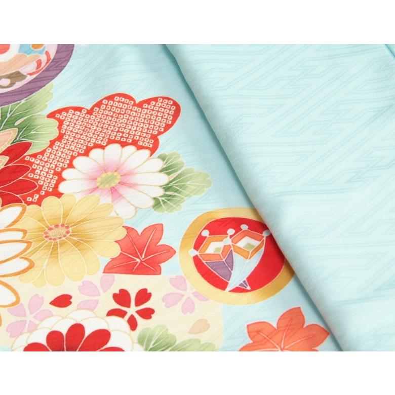 七五三 着物 7歳 着物フルセット 式部浪漫ブランド 水色地ピンク染め分け着物 ピンク縮緬地友禅柄帯セット 菊 足袋に腰紐など20点セット | 京美 | 02