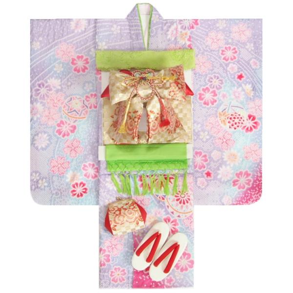 七五三 着物 7歳 女の子 着物フルセット 本絞り 藤色濃淡多色染め着物 金襴市松帯セット 足袋に腰紐など20点フルセット 日本製