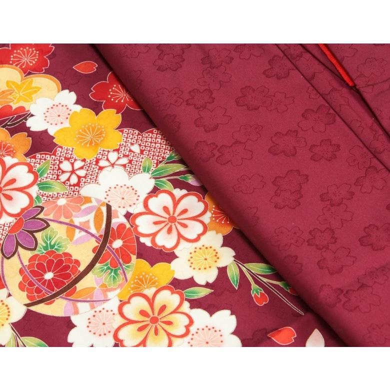 七五三着物7歳　着物フルセット　和がままブランド　小豆色地着物　枝垂れ桜　松竹梅　黒ちりめん友禅柄帯セット　足袋に腰紐など20点フルセット | 京美 | 02