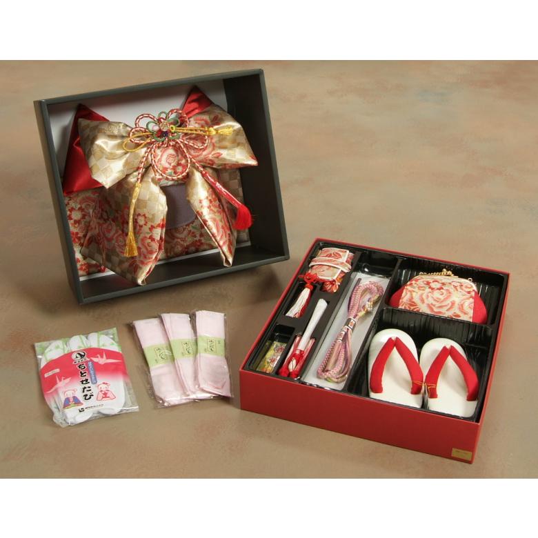 七五三 着物 7歳 着物フルセット 式部浪漫ブランド 濃緑色地着物 金欄市松柄帯セット 捻り梅 疋田友禅 足袋に腰紐など20点フルセット | 京美 | 05