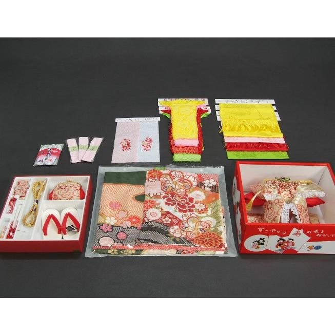 七五三 着物 7歳 着物フルセット 式部浪漫ブランド 濃緑色地着物 金欄市松柄帯セット 捻り梅 疋田友禅 足袋に腰紐など20点フルセット | 京美 | 07