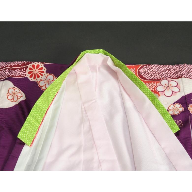 七五三 着物 7歳 着物フルセット 式部浪漫ブランド 紫色地着物 金襴市松柄帯セット 捻り梅 疋田友禅 足袋に腰紐など20点フルセット 日本製 | 京美 | 04