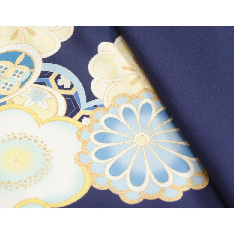 七五三 着物 7歳 女の子 着物フルセット 式部浪漫KAGURA 青紺色 捻り菊 白地雪華文様帯セット 足袋に腰紐など20点セット 日本製 | 京美 | 03