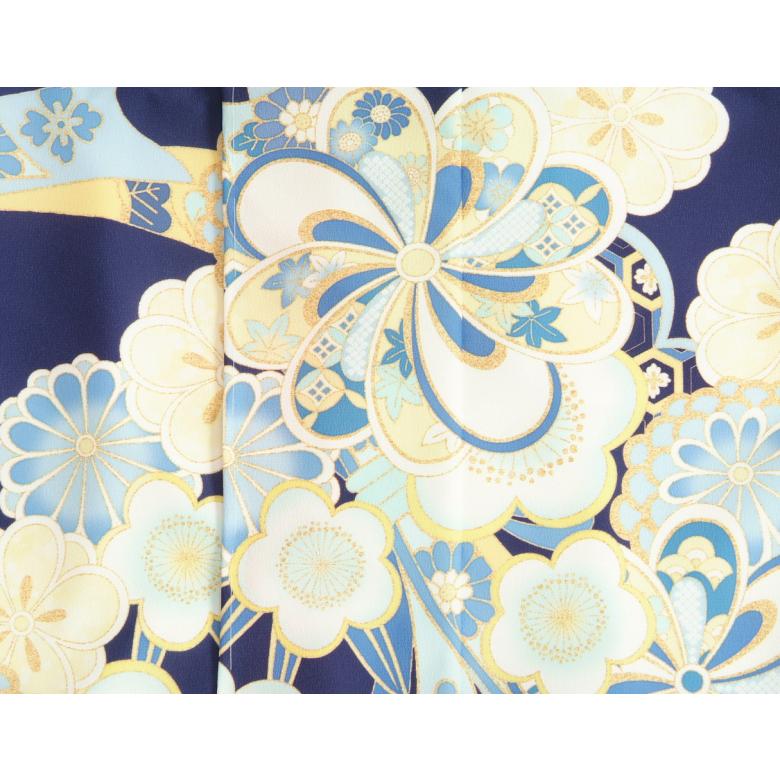 七五三 着物 7歳 女の子 着物フルセット 式部浪漫KAGURA 青紺色 捻り菊 白地雪華文様帯セット 足袋に腰紐など20点セット 日本製 | 京美 | 06