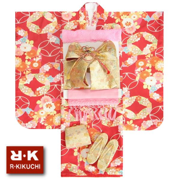 七五三 着物 7歳 女の子 着物フルセット リョウコキクチ 赤色 七宝桜菊 金襴柄帯セット 足袋に腰紐など20点セット