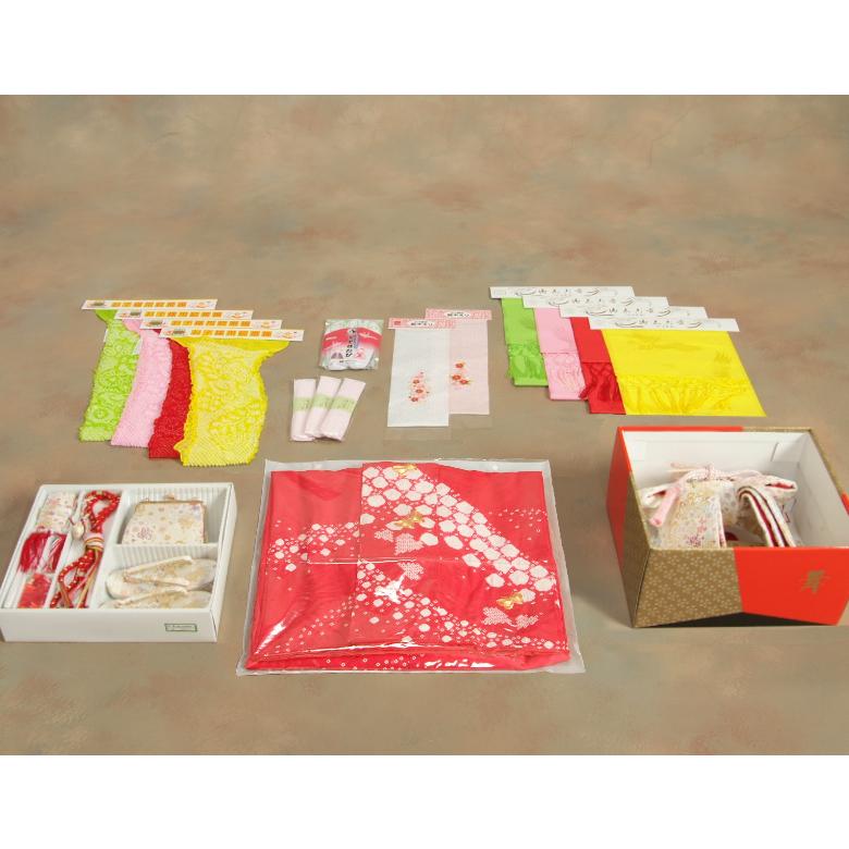 七五三 正絹 絹100％ 着物 7歳 着物フルセット 本手絞り濃ピンク着物 白地雪華文様柄帯セット 足袋に腰紐など21点フルセット 日本製 | 京美 | 12