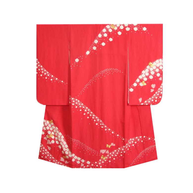 七五三 正絹 絹100％ 着物 7歳 着物フルセット 本手絞り濃ピンク着物 白地雪華文様柄帯セット 足袋に腰紐など21点フルセット 日本製 | 京美 | 03