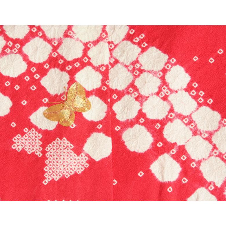 七五三 正絹 絹100％ 着物 7歳 着物フルセット 本手絞り濃ピンク着物 白地雪華文様柄帯セット 足袋に腰紐など21点フルセット 日本製 | 京美 | 05