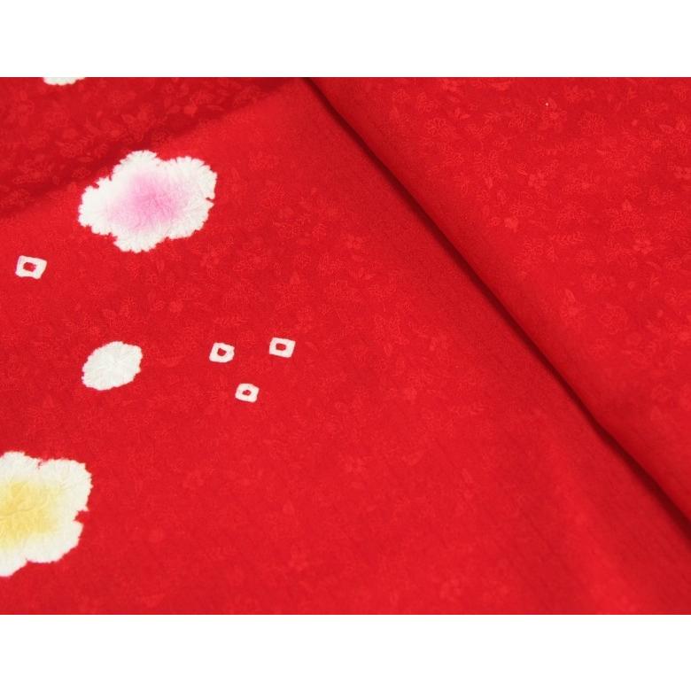 七五三 正絹 絹100％ 着物 7歳 着物フルセット 赤 本絞り 刺繍華輪金彩 金襴地重ね仕立て帯セット 足袋に腰紐など20点セット 日本製 | 京美 | 02